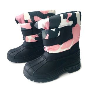 Girls Pink Green and White Camo Snow Boots Sz 1